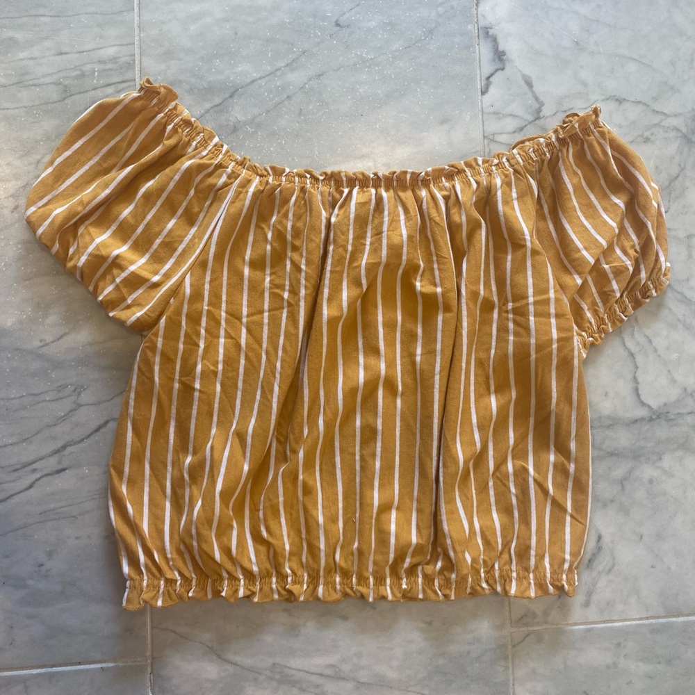 Yellow and white striped crop top. Size M.